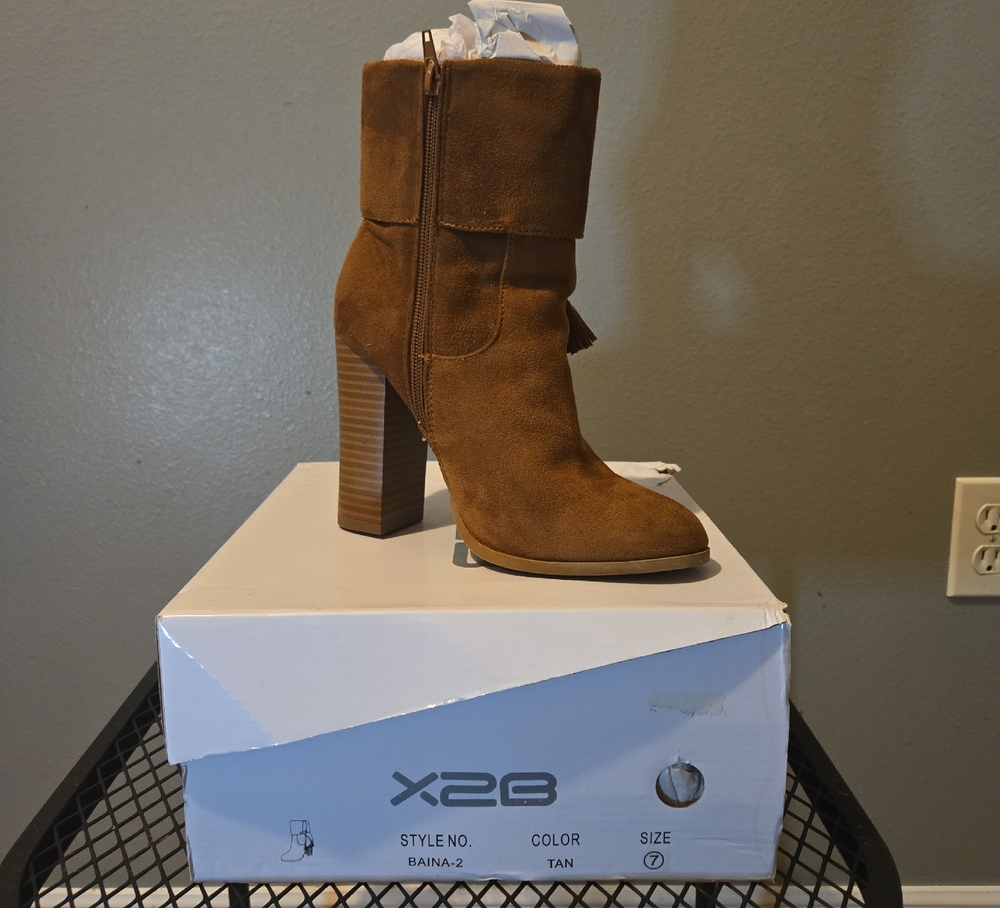 X2 Tan Heeled Suede Boots